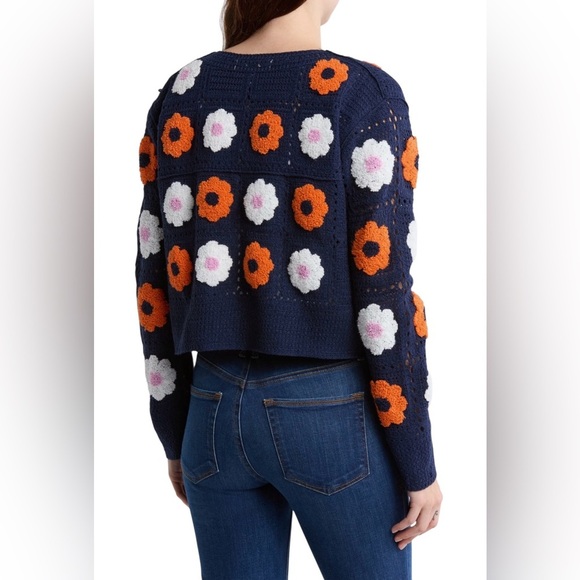 Cotton Emporium Flower Patch Button Front Cardigan Sweater Floral NWT S BLUE - Picture 2 of 7